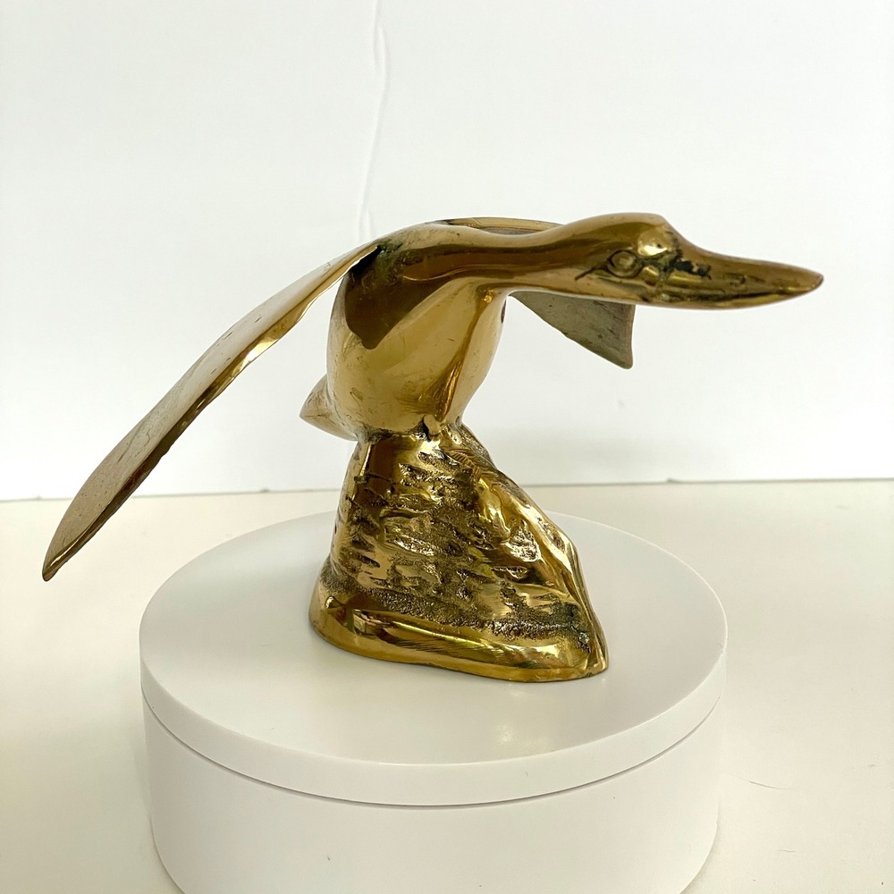 Vintage Solid Brass Goose Duck Figurine Mid Century Modern Flying Bird Statue - Picture 4 of 6